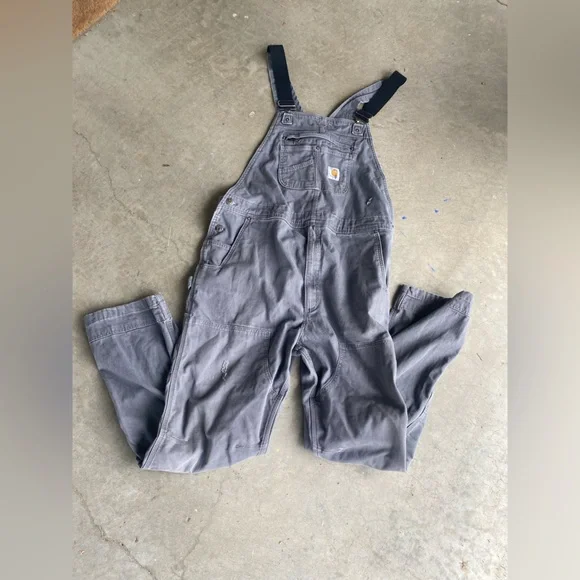 Carhartt Rugged Flex Relaxed Fit Canvas rigby Bibs Gravel gray/blue  42x34 - Picture 7 of 7